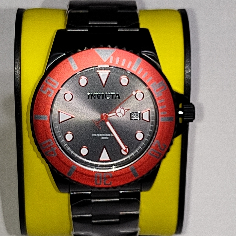 Invicta Pro Diver Men's Watch 44mm Red/Grey Dial W/Black Stainless Steel Band